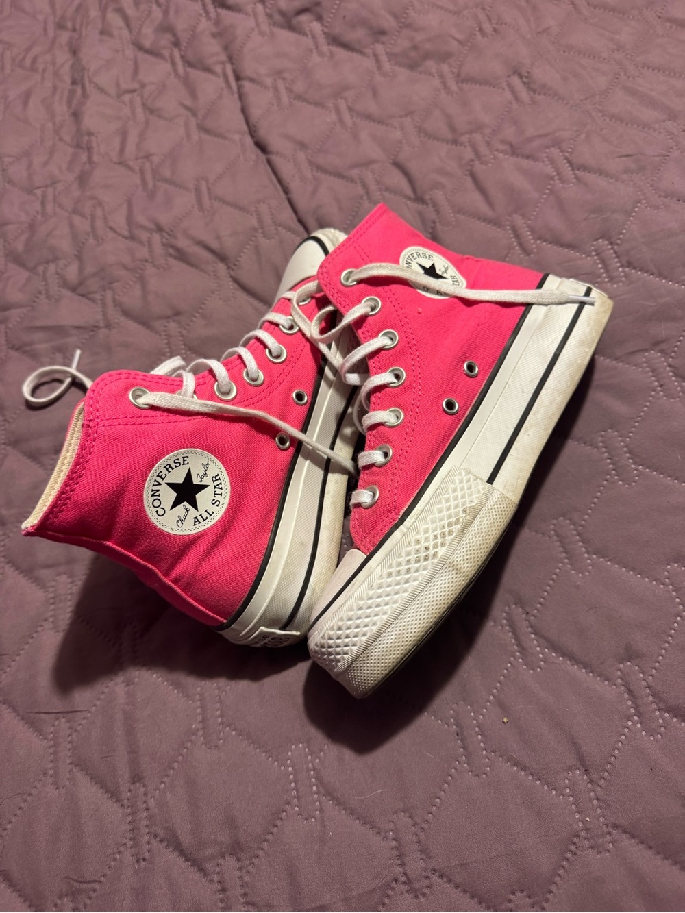 Womens 5.5 Converse Platform High Tops Hot Pink - Picture 2 of 5